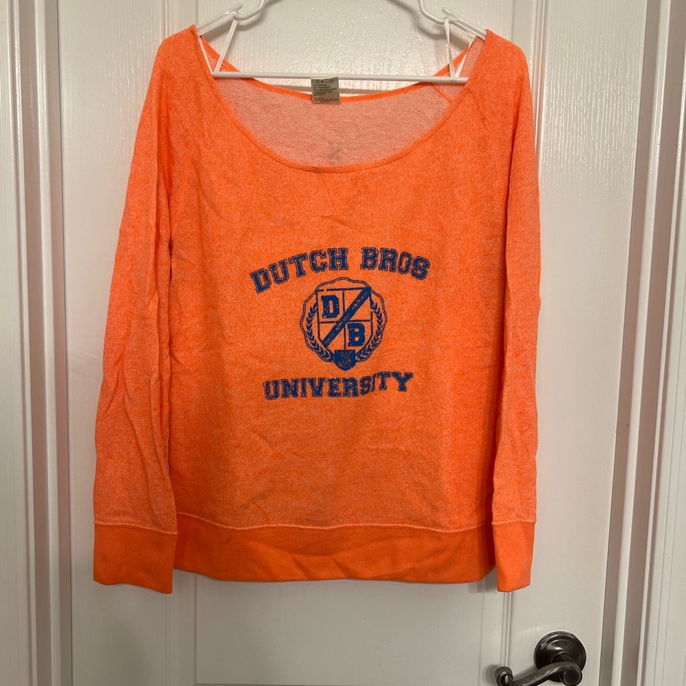 Dutch Bros Orange Off-the-Shoulder Sweater